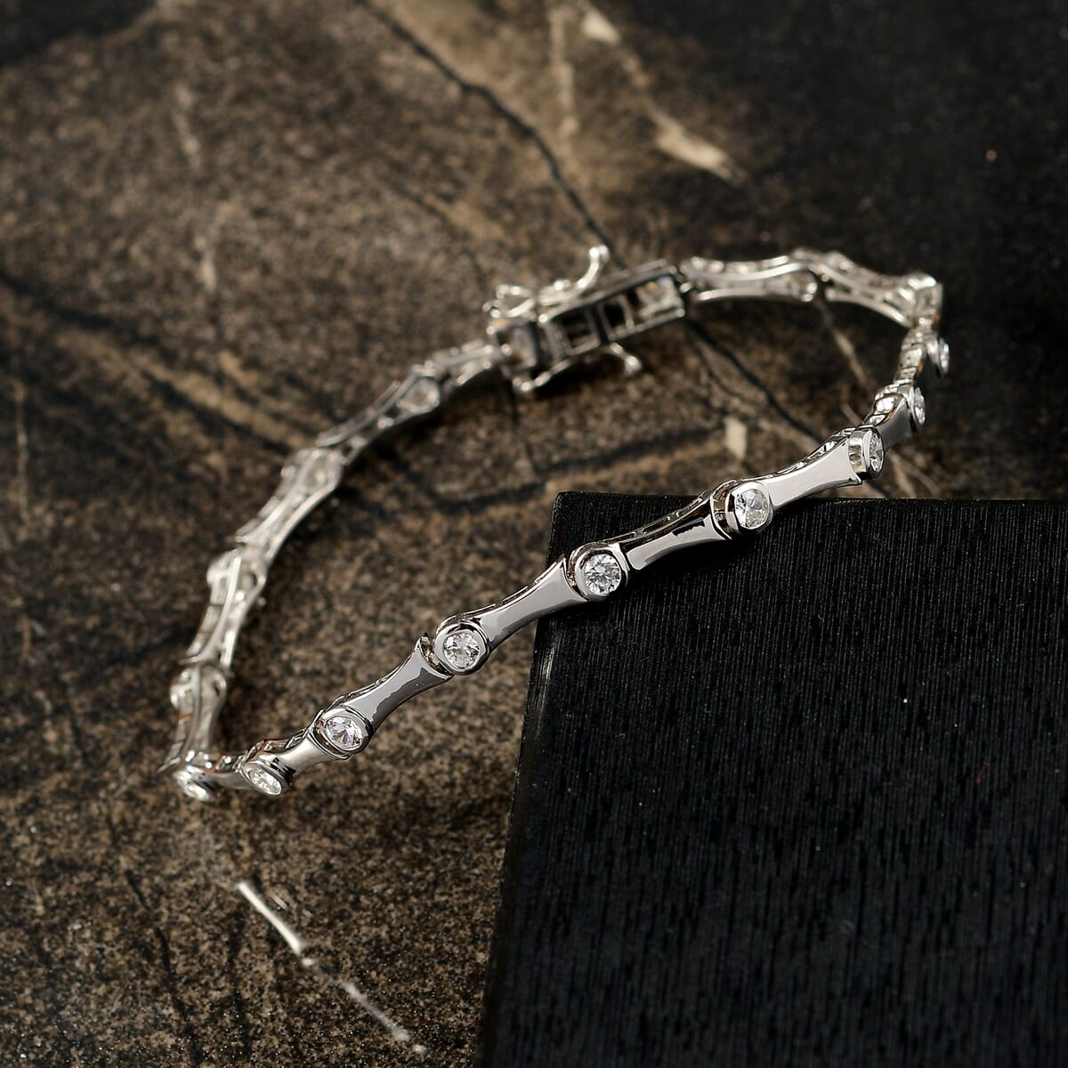 Karis White Zircon 2.60 ctw Bamboo Bracelet in Platinum Bond (8.00 In) image number 1