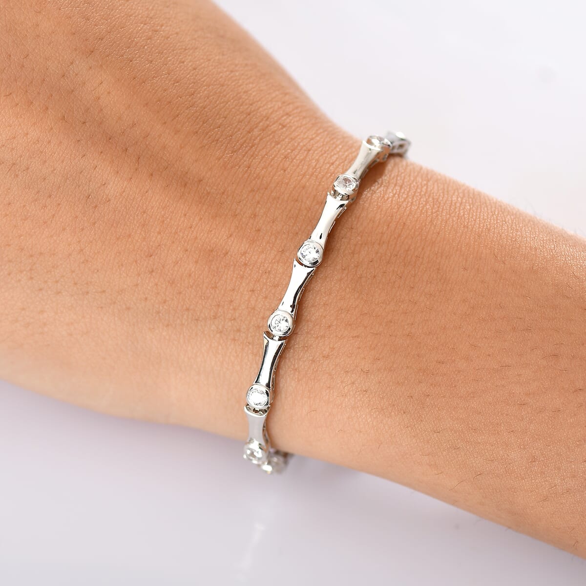 Karis White Zircon 2.60 ctw Bamboo Bracelet in Platinum Bond (8.00 In) image number 2