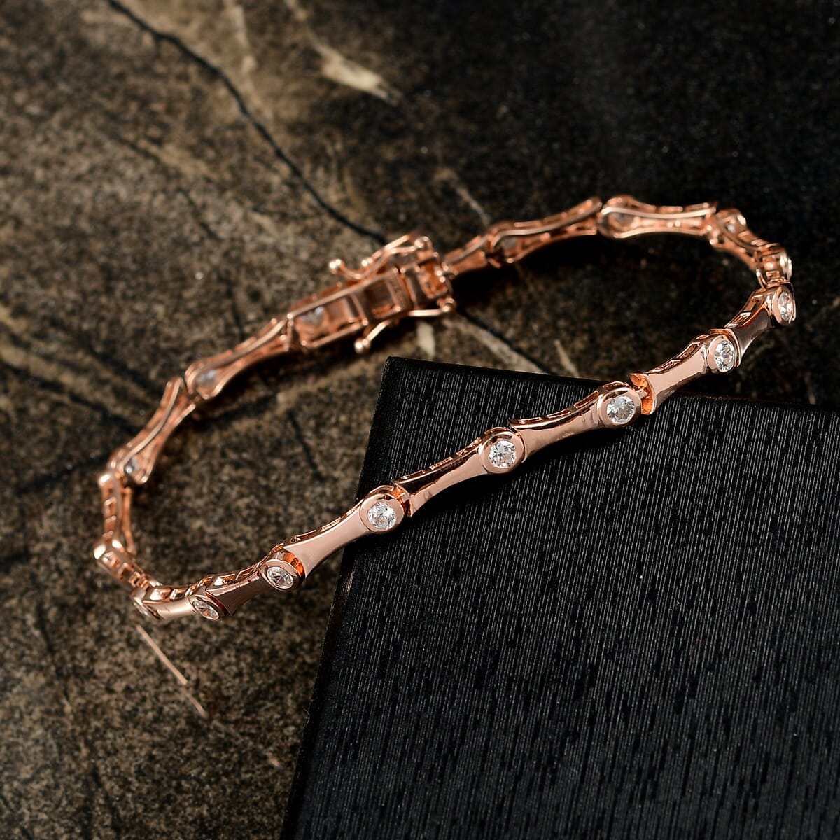 Karis White Zircon 2.60 ctw Bamboo Bracelet in 18K RG Plated (8.00 In) image number 1