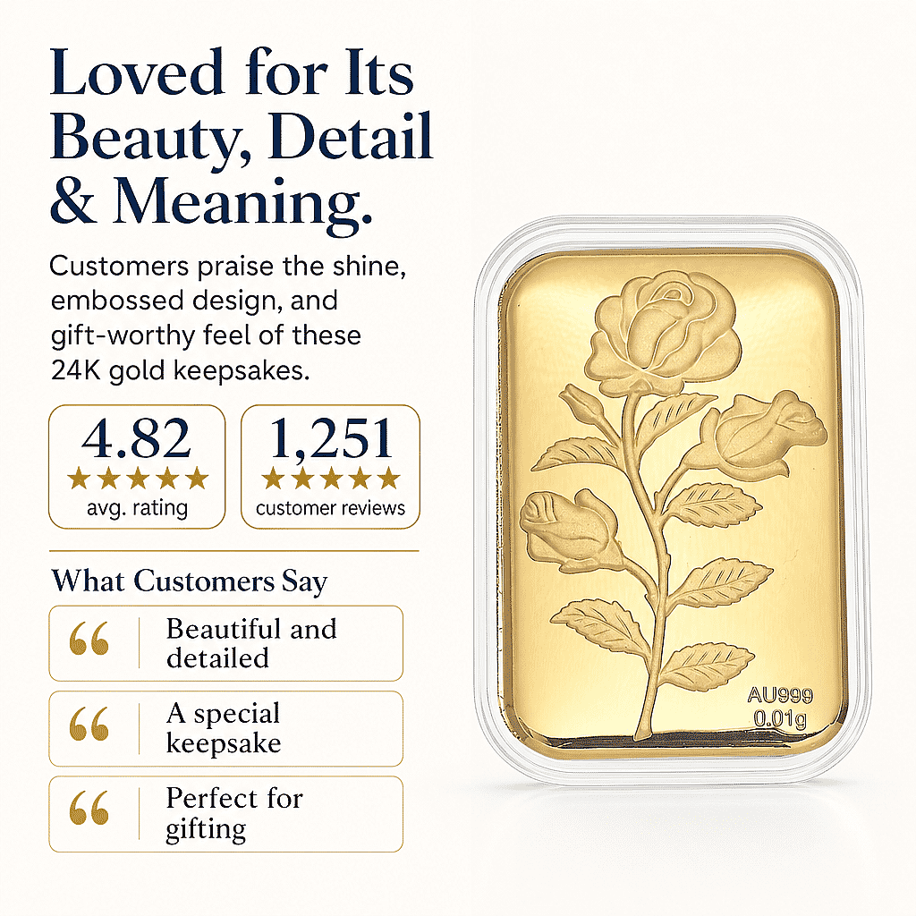 24K Golden Rose Flower Emboss Sheet 31x45.5mm 10mg (Del. in 10-12 Days) (Del. In 10-12 Days)