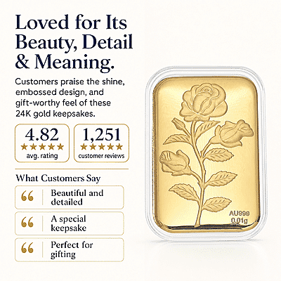 24K Golden Rose Flower Emboss Sheet 31x45.5mm 10mg