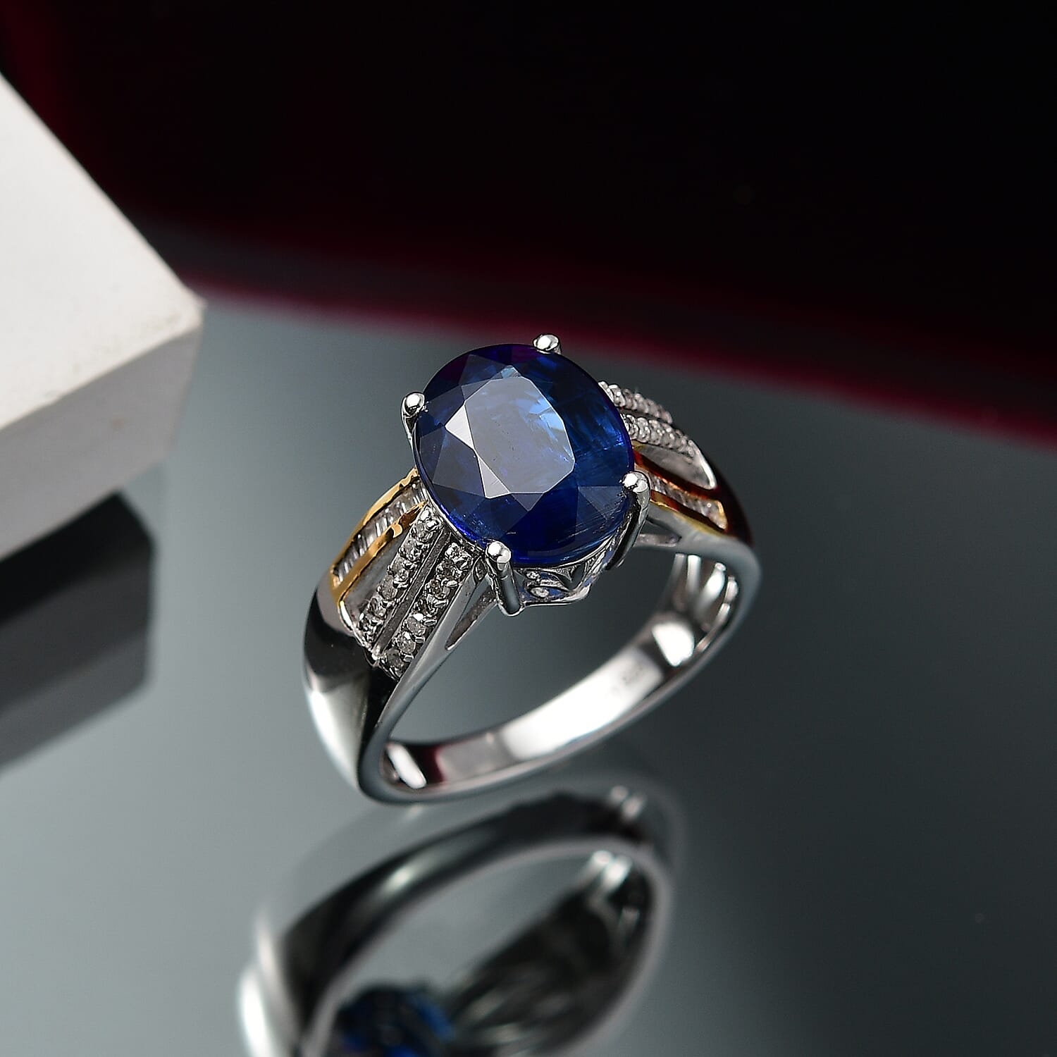 D'Joy Premium Kashmir Kyanite and Diamond 4.80 ctw Celestial Radiance Ring in 18K Vermeil YG and Rhodium Over Sterling (Size 10.0)