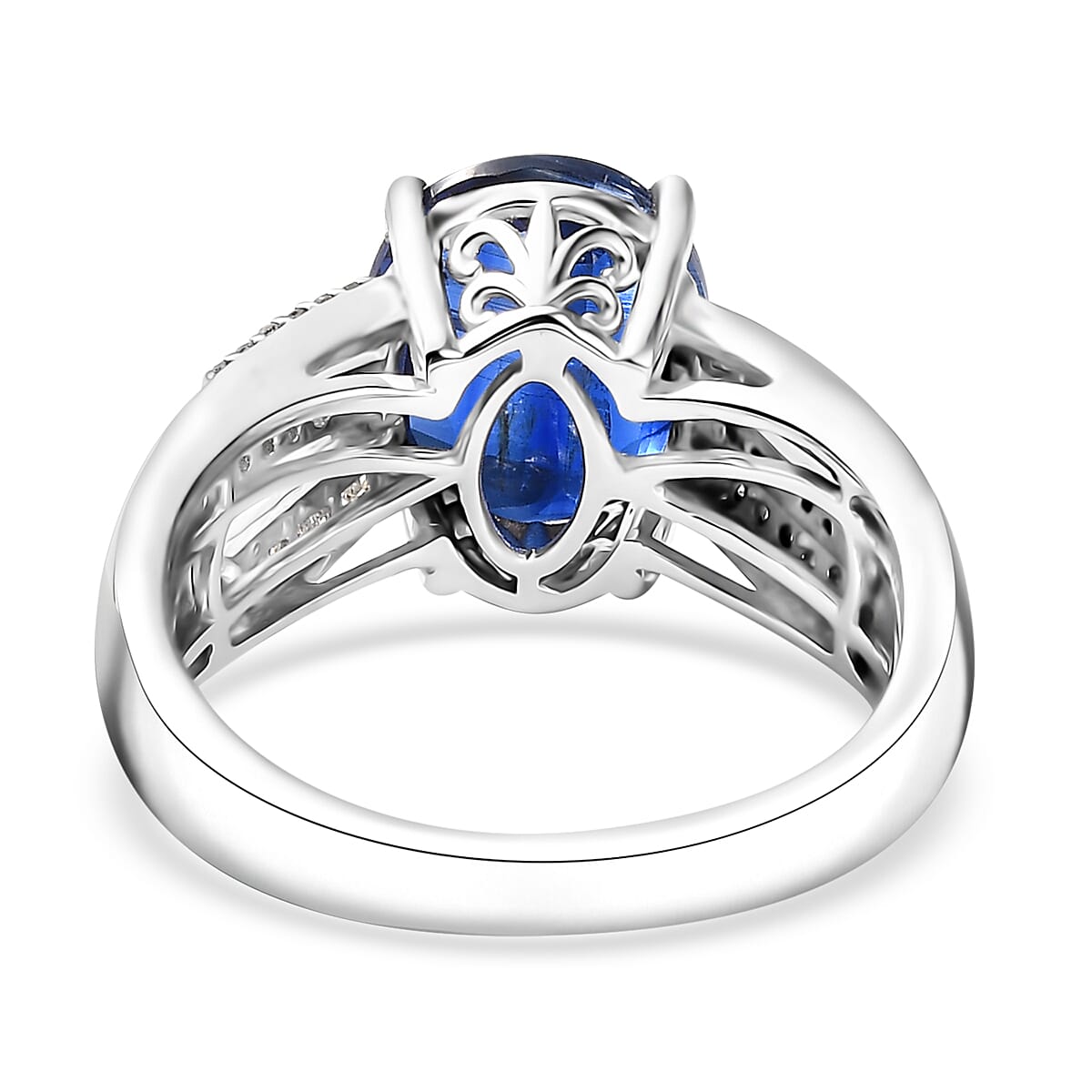 D'Joy Premium Kashmir Kyanite and Diamond 4.80 ctw Celestial Radiance Ring in 18K Vermeil YG and Rhodium Over Sterling (Size 10.0)