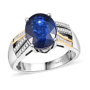 D'Joy Premium Kashmir Kyanite and Diamond 4.80 ctw Celestial Radiance Ring in 18K Vermeil YG and Rhodium Over Sterling (Size 6.0)