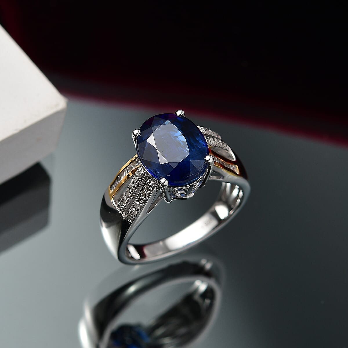 D'Joy Premium Kashmir Kyanite and Diamond 4.80 ctw Celestial Radiance Ring in 18K Vermeil YG and Rhodium Over Sterling (Size 6.0) image number 1