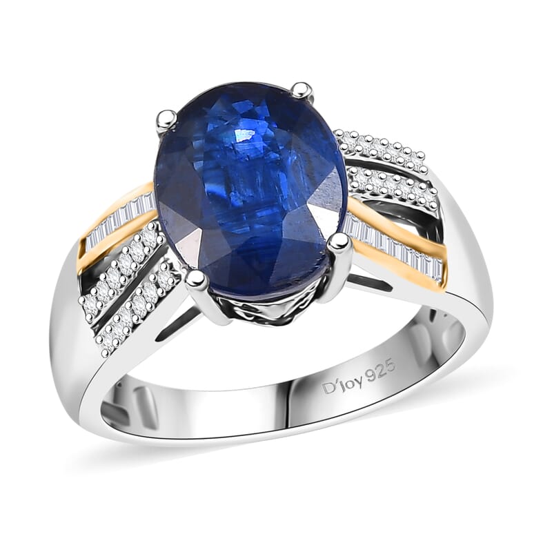 D'Joy Premium Kashmir Kyanite and Diamond 4.80 ctw Celestial Radiance Ring in 18K Vermeil YG and Rhodium Over Sterling (Size 7.0)