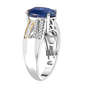 D'Joy Premium Kashmir Kyanite and Diamond 4.80 ctw Celestial Radiance Ring in 18K Vermeil YG and Rhodium Over Sterling (Size 7.0)