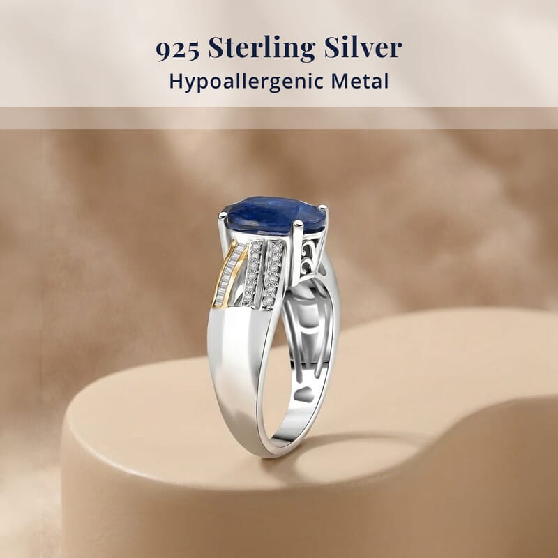 D'Joy Premium Kashmir Kyanite and Diamond 4.80 ctw Celestial Radiance Ring in 18K Vermeil YG and Rhodium Over Sterling (Size 7.0)