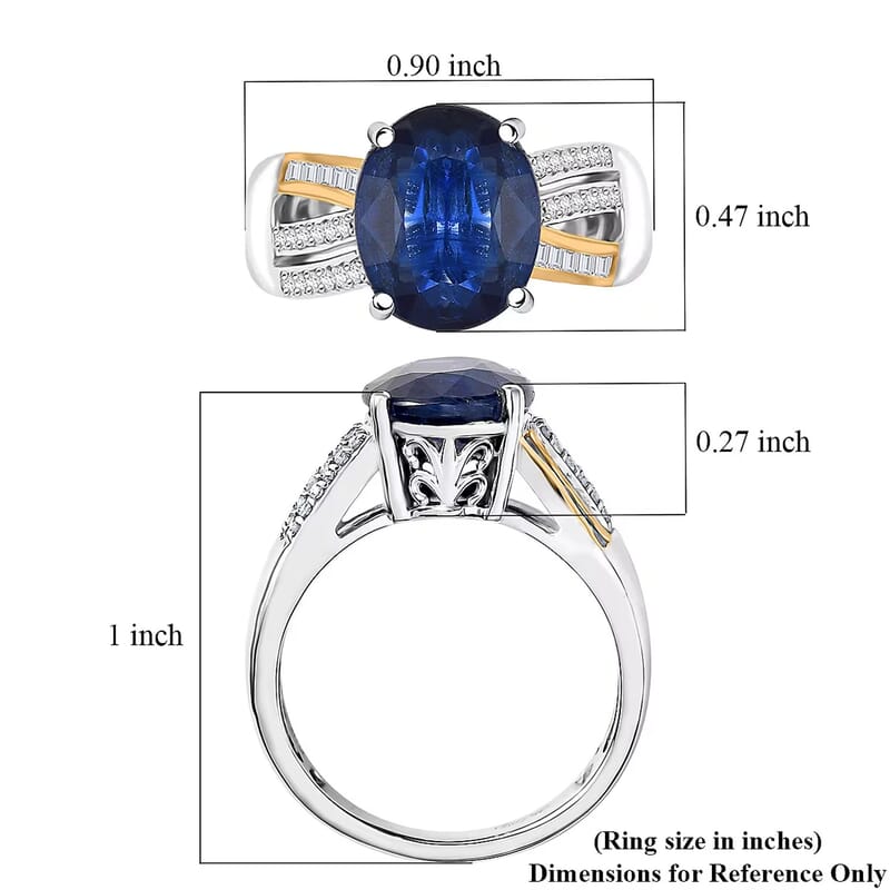 D'Joy Premium Kashmir Kyanite and Diamond 4.80 ctw Celestial Radiance Ring in 18K Vermeil YG and Rhodium Over Sterling (Size 7.0)