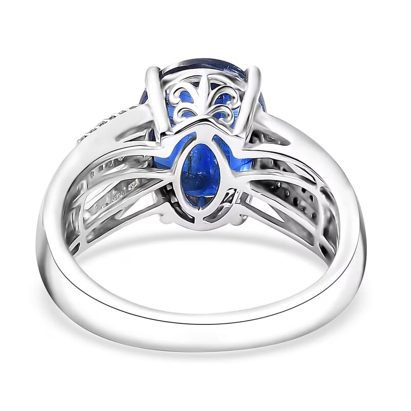 D'Joy Premium Kashmir Kyanite and Diamond 4.80 ctw Celestial Radiance Ring in 18K Vermeil YG and Rhodium Over Sterling (Size 7.0)