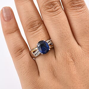 D'Joy Premium Kashmir Kyanite and Diamond 4.80 ctw Celestial Radiance Ring in 18K Vermeil YG and Rhodium Over Sterling (Size 9.0)