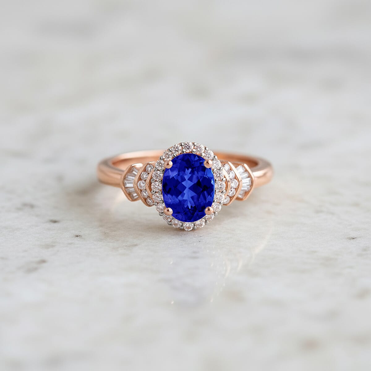Rhapsody AAAA Tanzanite and E-F VS2 Diamond 1.60 ctw Ring in 18K Rose Gold (Size 6.5) 4.30 Grams (Del. in 10-12 Days) image number 1