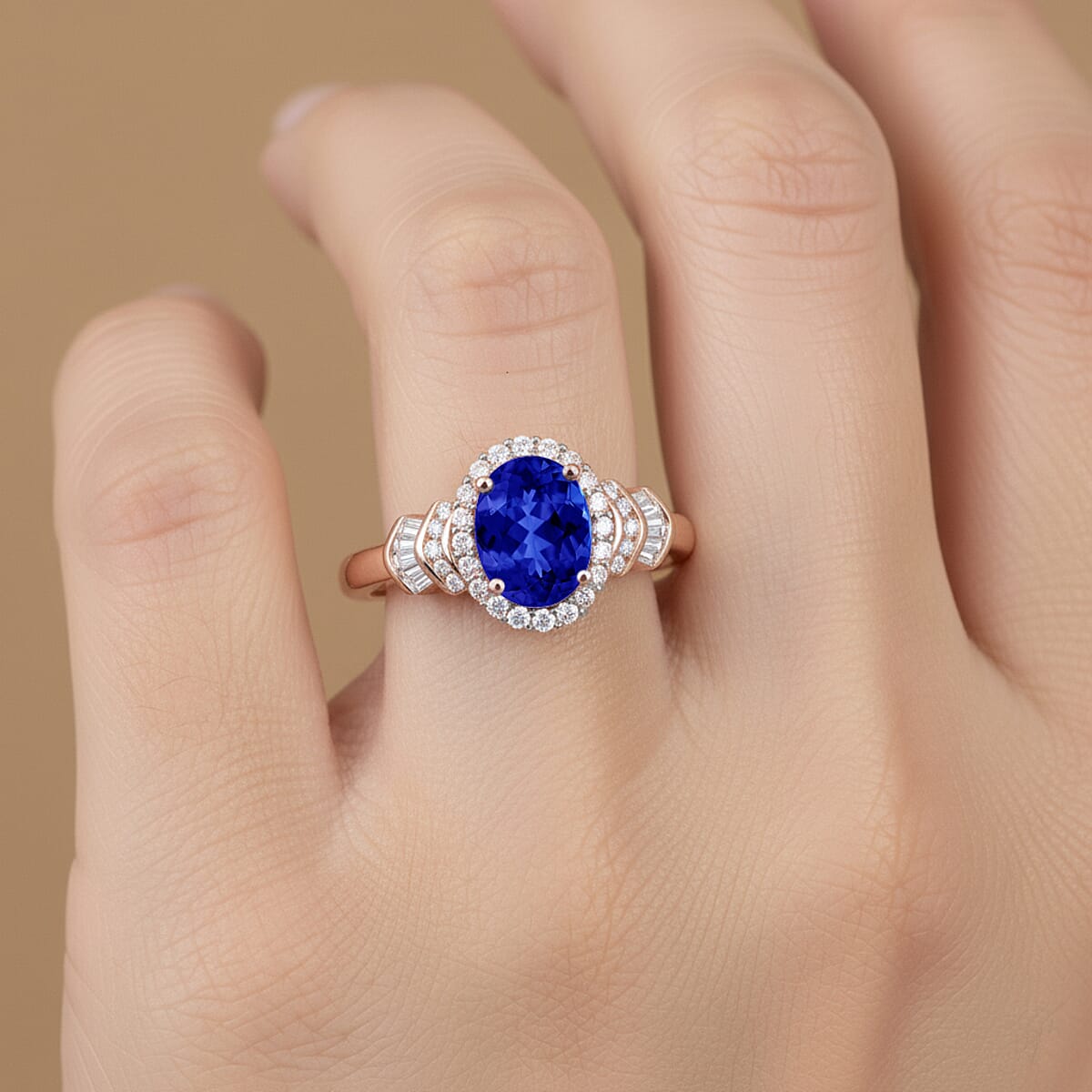 Rhapsody AAAA Tanzanite and E-F VS2 Diamond 1.60 ctw Ring in 18K Rose Gold (Size 6.5) 4.30 Grams (Del. in 10-12 Days) image number 2