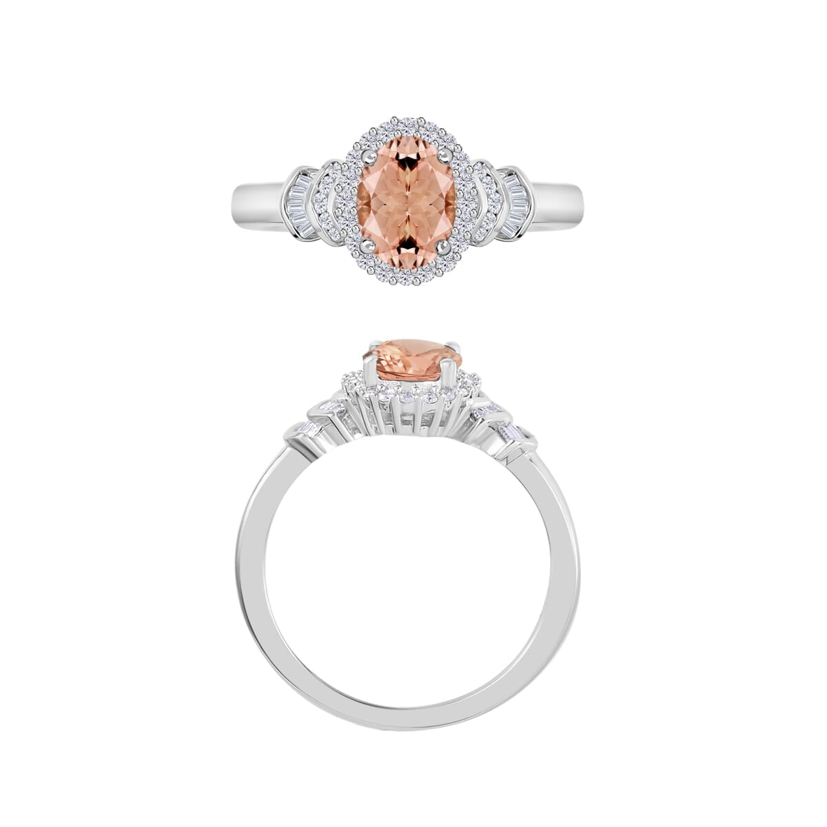 Rhapsody AAAA Pink Morganite and E-F VS2 Diamond 1.66 ctw Ring in 18K White Gold (Size 10.0) 4.30 Grams image number 3