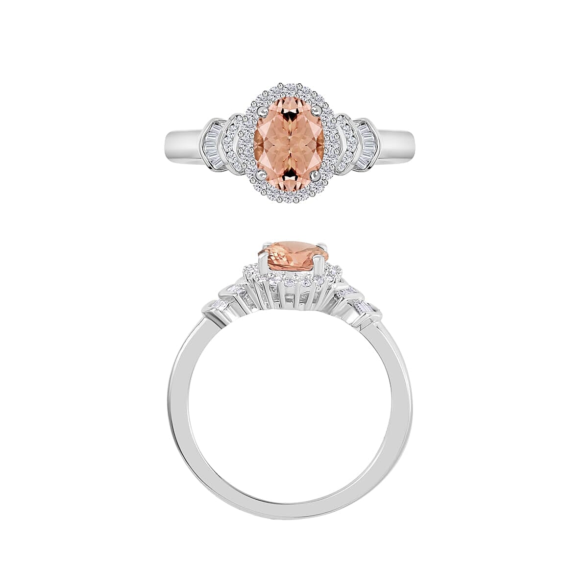 Rhapsody AAAA Pink Morganite and E-F VS2 Diamond 1.66 ctw Ring in 18K White Gold (Size 8.5) 4.30 Grams (Del. in 10-12 Days) image number 3