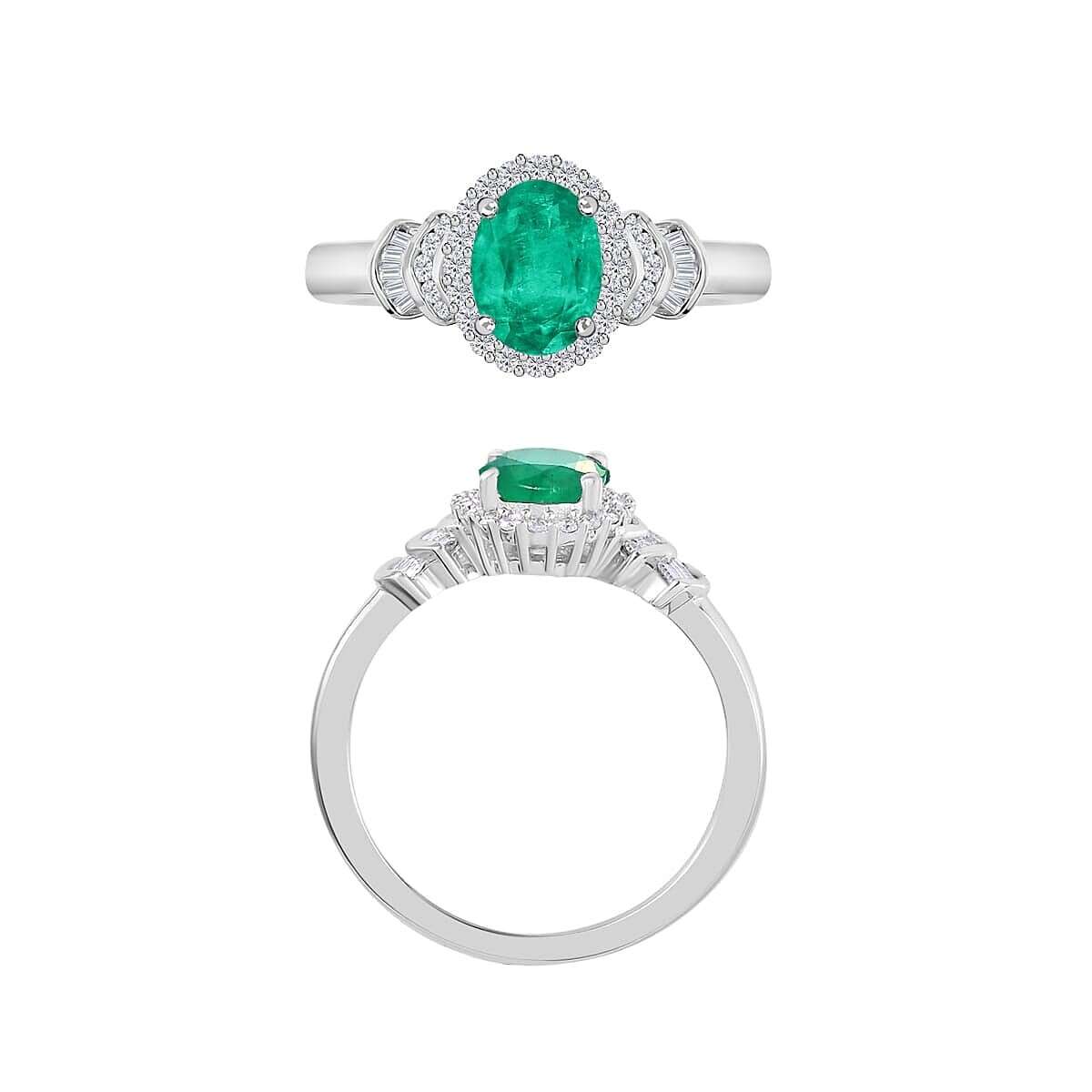 Rhapsody AAAA Kagem Zambian Emerald and E-F VS2 Diamond 1.46 ctw Ring in 18K White Gold (Size 11.5) 4.7 Grams (Del. in 10-12 Days) image number 3