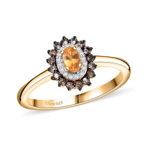 D'Joy Tanzanian Mandarin Garnet and Multi Gemstone 0.80 ctw Sunset Bloom Ring in 18K Vermeil Yellow Gold Over Sterling Silver (Size 10.0) 