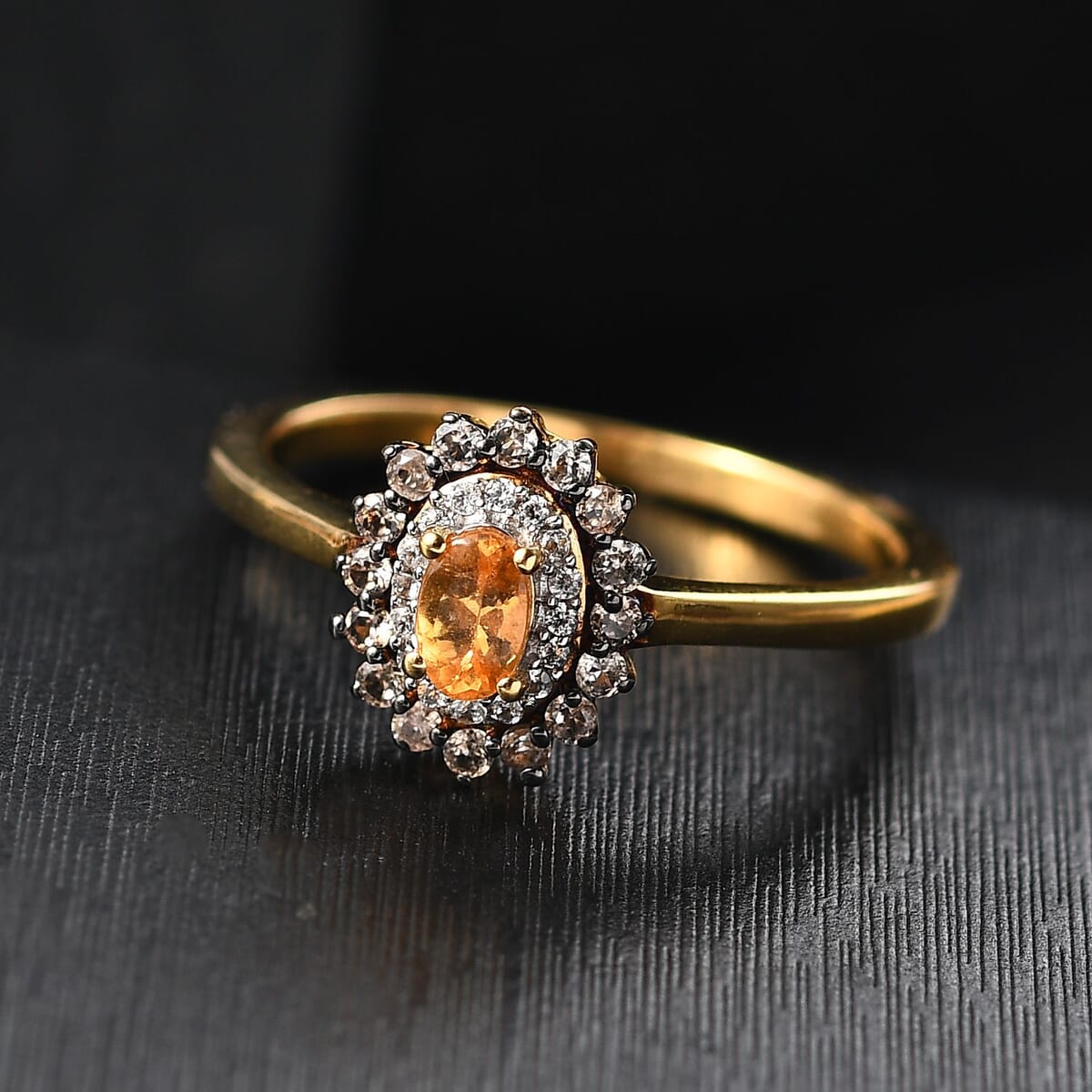 D'Joy Tanzanian Mandarin Garnet and Multi Gemstone 0.80 ctw Sunset Bloom Ring in 18K Vermeil Yellow Gold Over Sterling Silver (Size 10.0)  image number 1