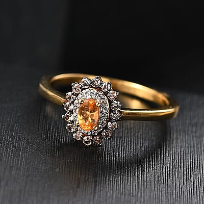 D'Joy Tanzanian Mandarin Garnet and Multi Gemstone 0.80 ctw Sunset Bloom Ring in 18K Vermeil Yellow Gold Over Sterling Silver (Size 10.0) 