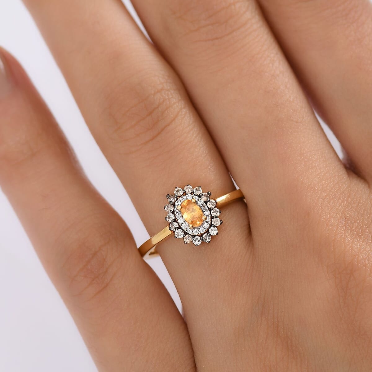 D'Joy Tanzanian Mandarin Garnet and Multi Gemstone 0.80 ctw Sunset Bloom Ring in 18K Vermeil Yellow Gold Over Sterling Silver (Size 10.0)  image number 2