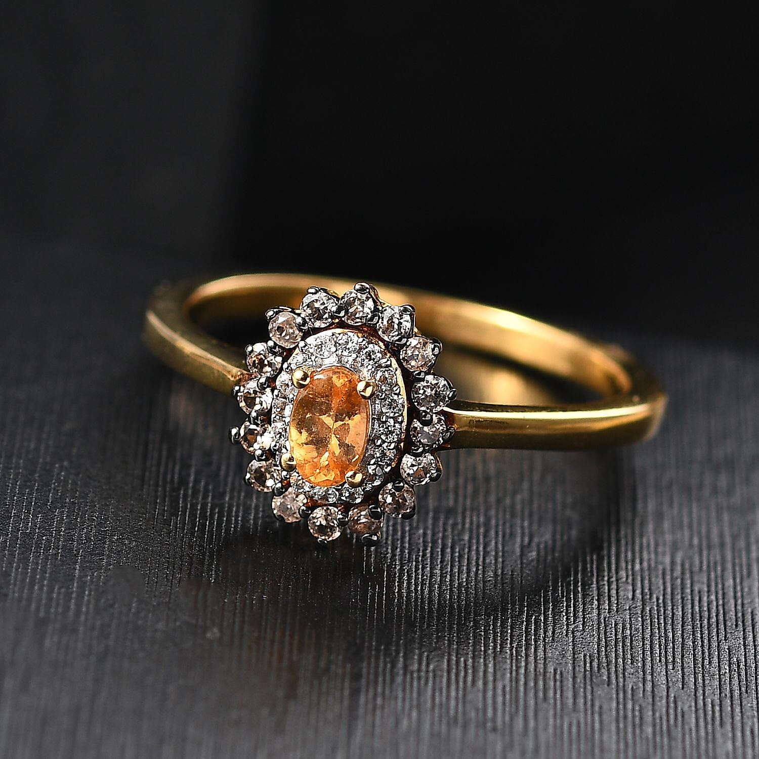D'Joy Tanzanian Mandarin Garnet and Multi Gemstone 0.80 ctw Sunset Bloom Ring in 18K Vermeil Yellow Gold Over Sterling Silver (Size 7.0)