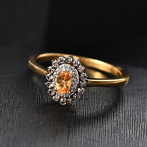 D'Joy Tanzanian Mandarin Garnet and Multi Gemstone 0.80 ctw Sunset Bloom Ring in 18K Vermeil Yellow Gold Over Sterling Silver (Size 7.0) 