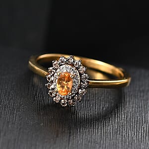 D'Joy Tanzanian Mandarin Garnet and Multi Gemstone 0.80 ctw Sunset Bloom Ring in 18K Vermeil Yellow Gold Over Sterling Silver (Size 8.0) 