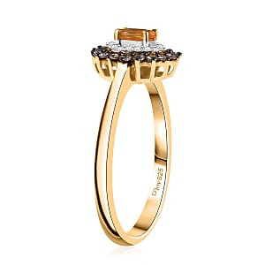 D'Joy Tanzanian Mandarin Garnet and Multi Gemstone 0.80 ctw Sunset Bloom Ring in 18K Vermeil Yellow Gold Over Sterling Silver (Size 8.0) 