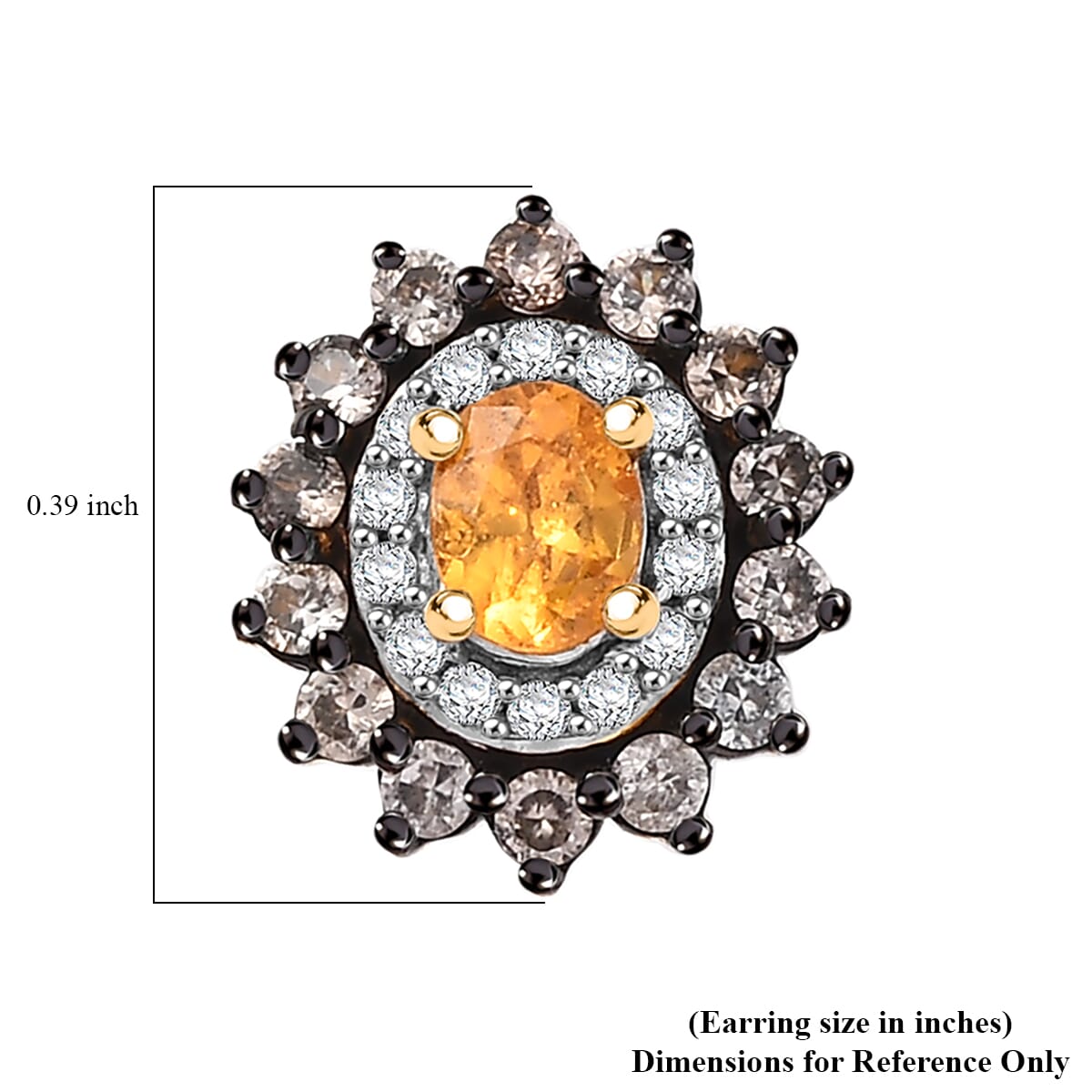 D'Joy Tanzanian Mandarin Garnet and White and Coffee Zircon 1.10 ctw Sunset Bloom Stud Earrings in 18K Vermeil Yellow Gold Over Sterling Silver image number 4