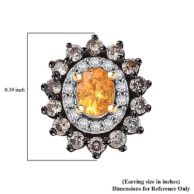 D'Joy Tanzanian Mandarin Garnet and White and Coffee Zircon 1.10 ctw Sunset Bloom Stud Earrings in 18K Vermeil Yellow Gold Over Sterling Silver