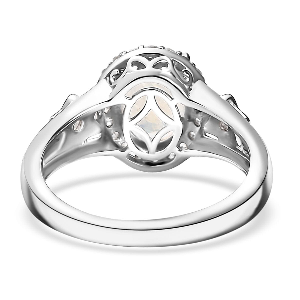 D'Joy Moon Glow Moonstone and White Zircon 2.40 ctw Moon & Star Ring in Rhodium Over Sterling Silver (Size 7.0)  image number 4