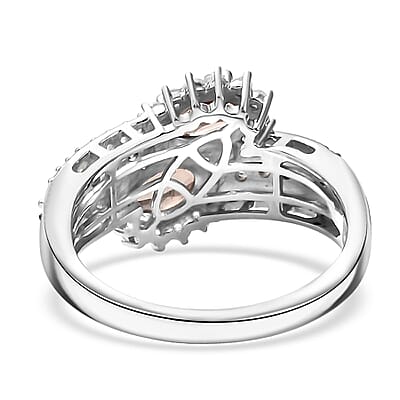 D'Joy Premium Jenipapo Andalusite and White Zircon 1.90 ctw Twin Blooms Ring in Rhodium Over Sterling Silver (Size 10.0)