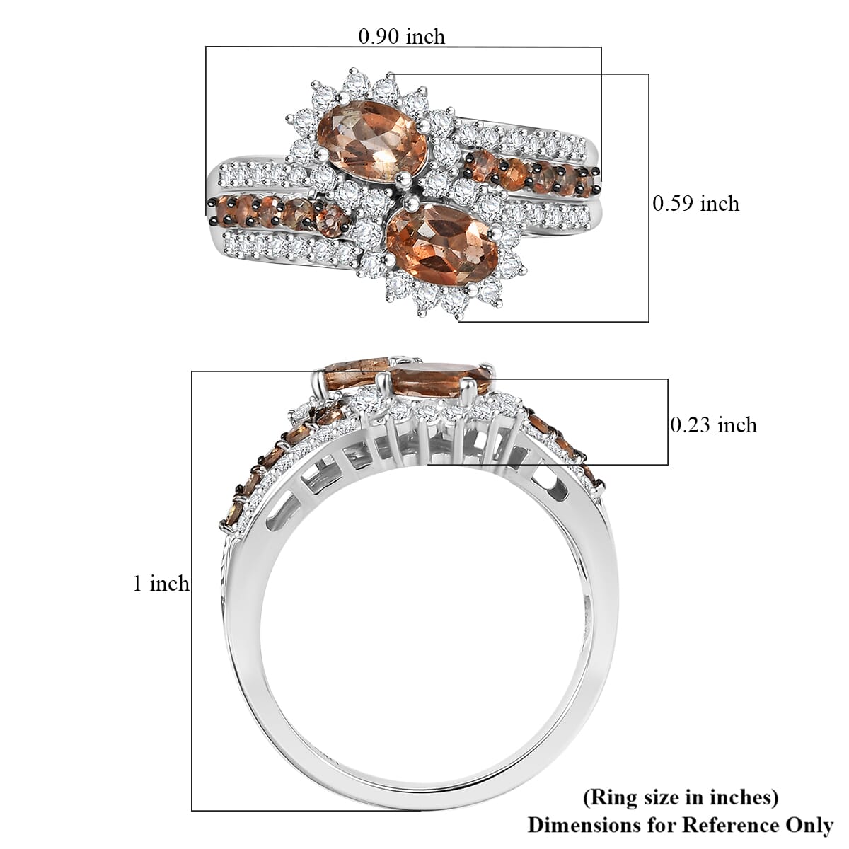 D'Joy Premium Jenipapo Andalusite and White Zircon 1.90 ctw Twin Blooms Ring in Rhodium Over Sterling Silver (Size 10.0) image number 5
