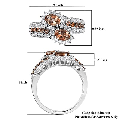 D'Joy Premium Jenipapo Andalusite and White Zircon 1.90 ctw Twin Blooms Ring in Rhodium Over Sterling Silver (Size 10.0)