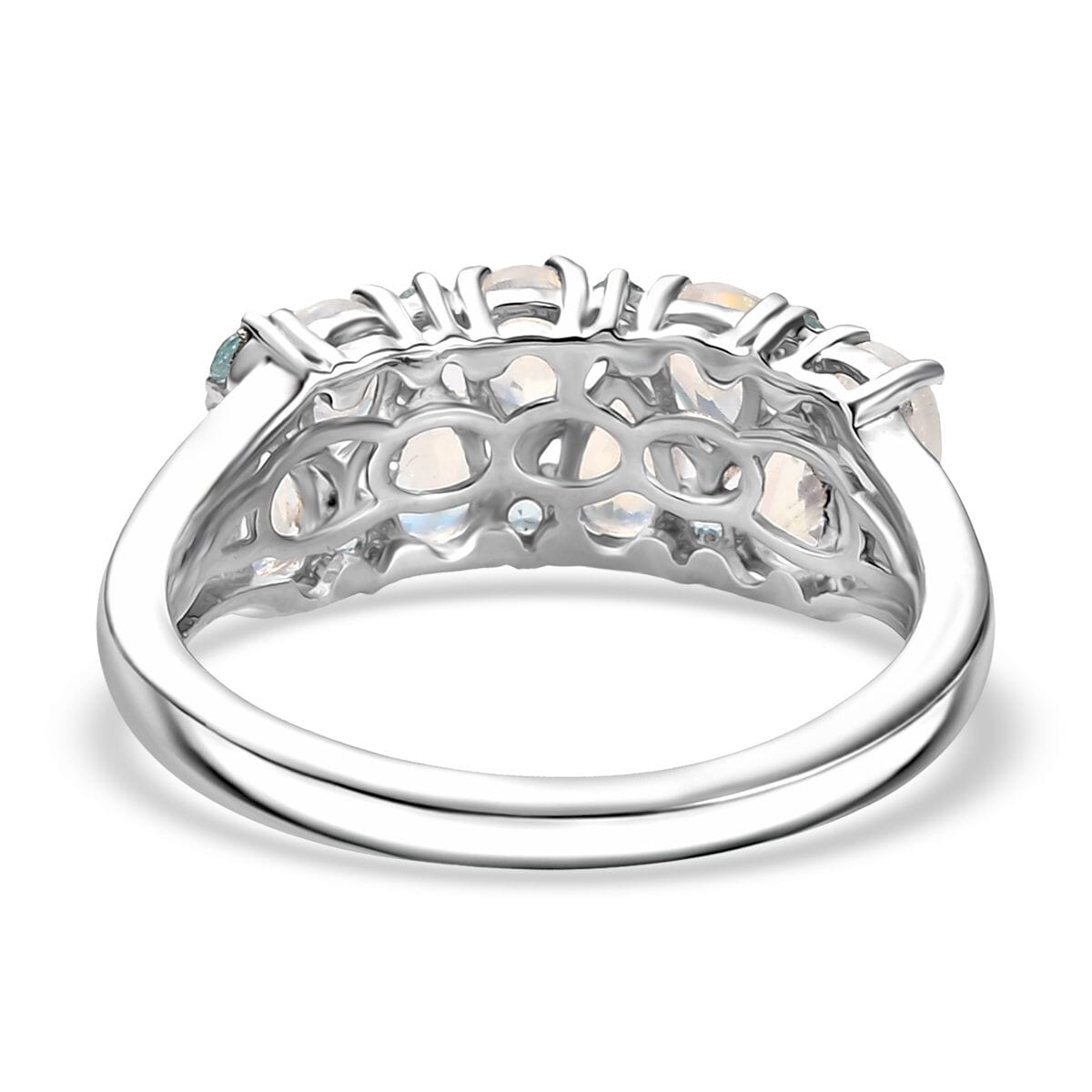 D'Joy Moon Glow Moonstone and Blue Apatite 2.00 ctw Milky Way Galaxy with Stars Ring in Platinum Over Sterling Silver (Size 10.0) image number 4