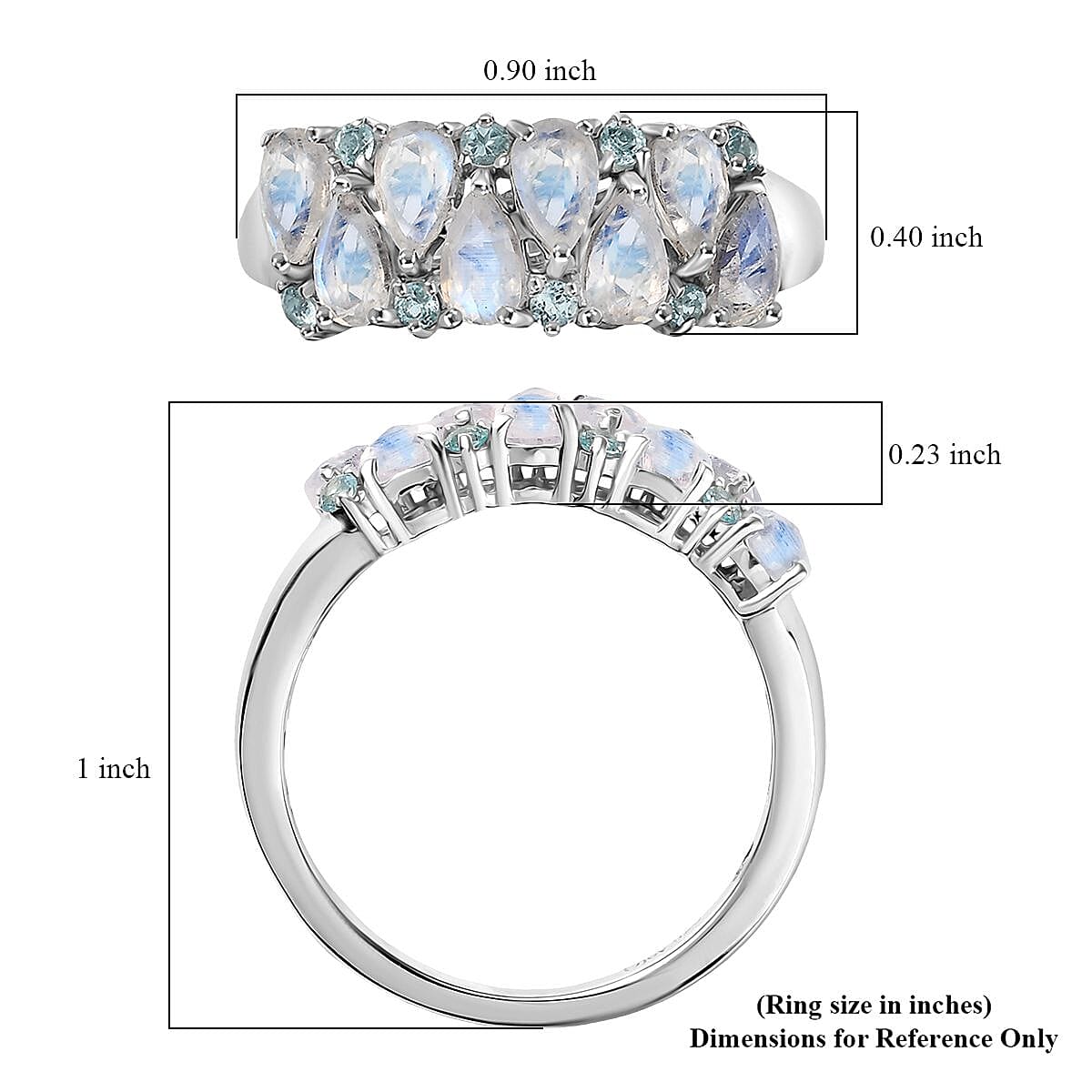 D'Joy Moon Glow Moonstone and Blue Apatite 2.00 ctw Milky Way Galaxy with Stars Ring in Platinum Over Sterling Silver (Size 10.0)