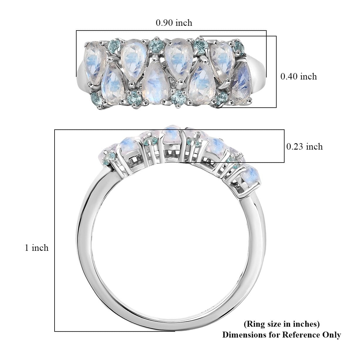 D'Joy Moon Glow Moonstone and Blue Apatite 2.00 ctw Milky Way Galaxy with Stars Ring in Platinum Over Sterling Silver (Size 10.0) image number 5