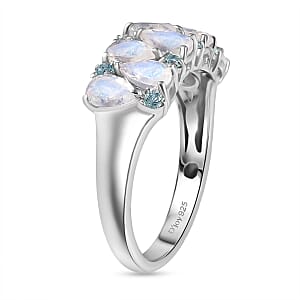 D'Joy Moon Glow Moonstone and Blue Apatite 2.00 ctw Milky Way Galaxy with Stars Ring in Platinum Over Sterling Silver (Size 8.0)