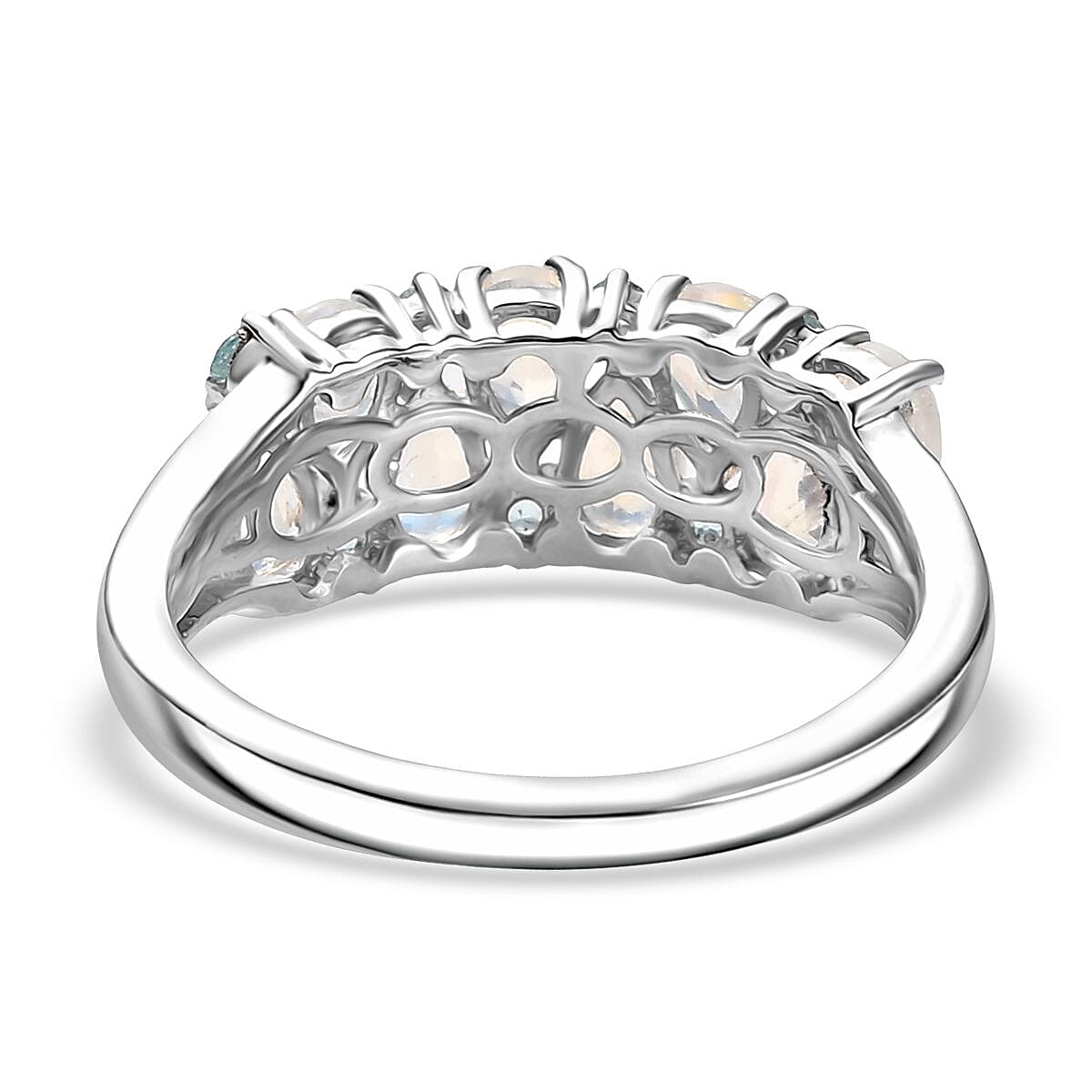 D'Joy Moon Glow Moonstone and Blue Apatite 2.00 ctw Milky Way Galaxy with Stars Ring in Platinum Over Sterling Silver (Size 8.0) image number 4