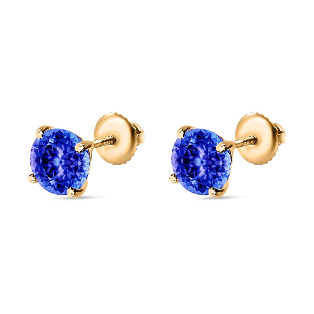 Rhapsody 18K Yellow Gold AAAA Tanzanite Solitaire Stud Earrings 3.25 ctw image number 2