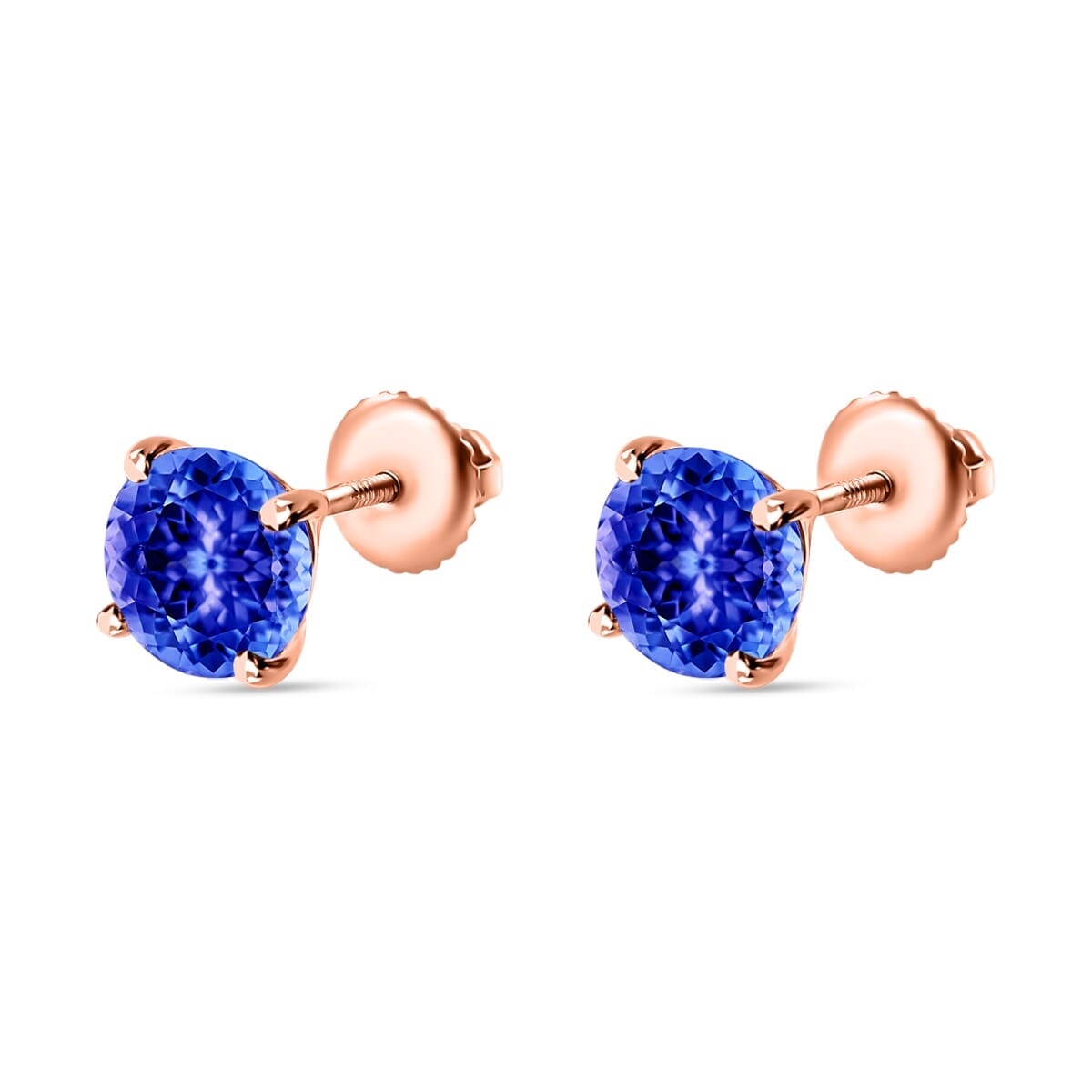 Rhapsody 18K Rose Gold AAAA Tanzanite Solitaire Stud Earrings 2.90 ctw image number 2