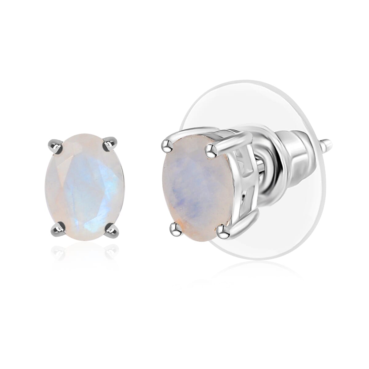 D'Joy Moon Glow Moonstone 1.50 ctw Solitaire Stud Earrings in Platinum Over Sterling Silver image number 0