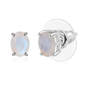 D'Joy Moon Glow Moonstone 1.50 ctw Solitaire Stud Earrings in Platinum Over Sterling Silver