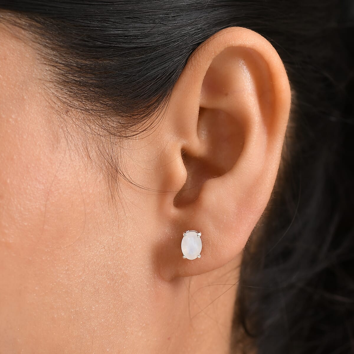 D'Joy Moon Glow Moonstone 1.50 ctw Solitaire Stud Earrings in Platinum Over Sterling Silver image number 2