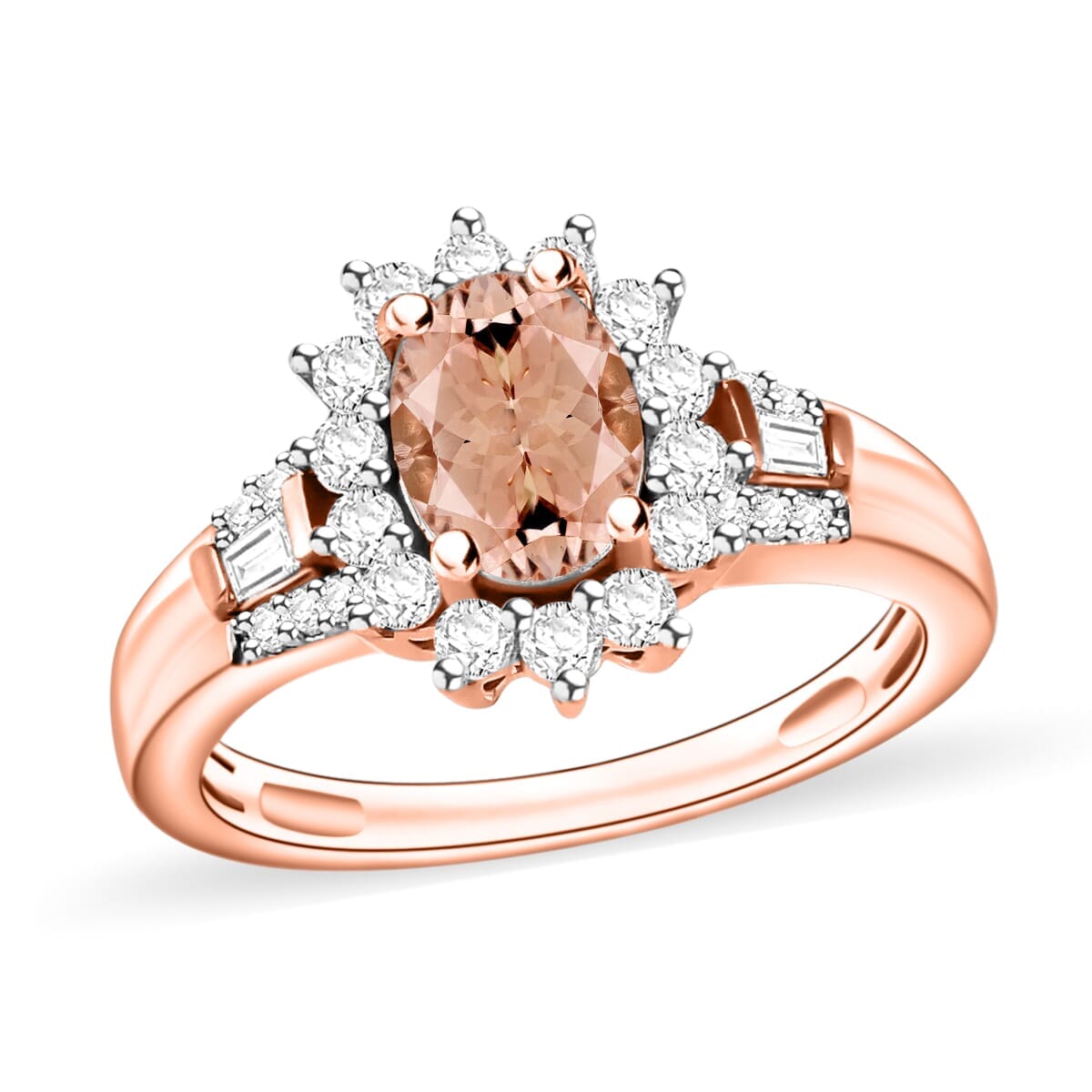 Rhapsody AAAA Marropino Morganite and E-F VS2 Diamond 1.20 ctw Ring in 18K Rose Gold (Size 7.0) image number 0