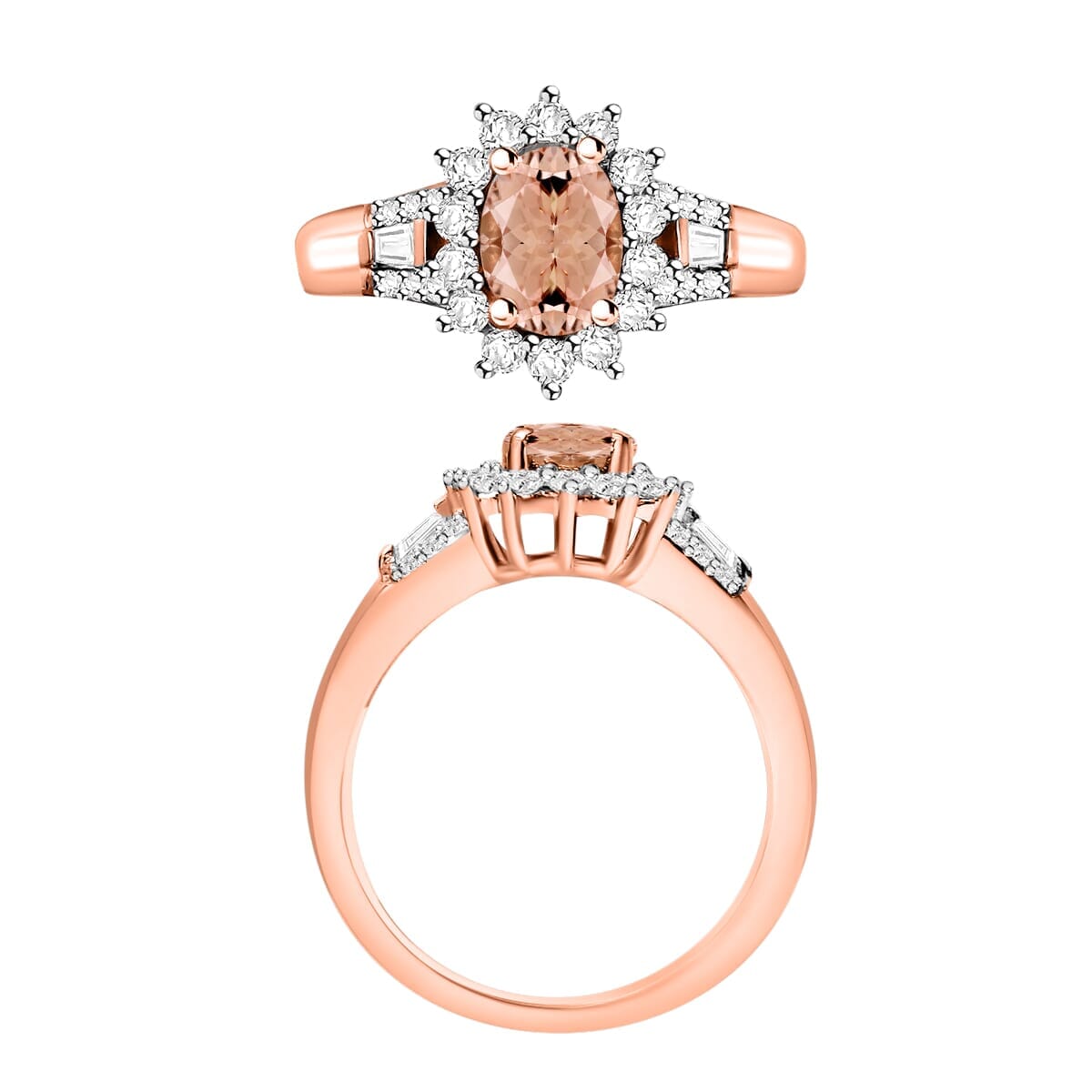 Rhapsody AAAA Marropino Morganite and E-F VS2 Diamond 1.20 ctw Ring in 18K Rose Gold (Size 7.0) image number 3