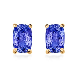 Rhapsody 18K Yellow Gold AAAA Tanzanite Solitaire Stud Earrings 1.10 ctw (Del. in 10-12 Days)