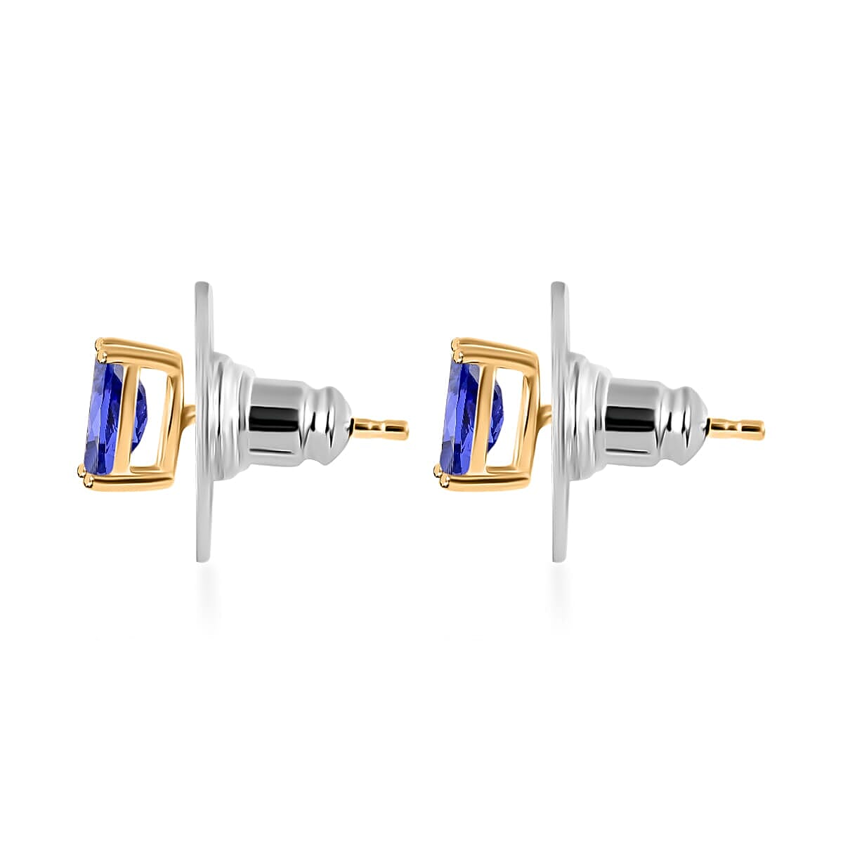 Rhapsody 18K Yellow Gold AAAA Tanzanite Solitaire Stud Earrings 1.10 ctw image number 2