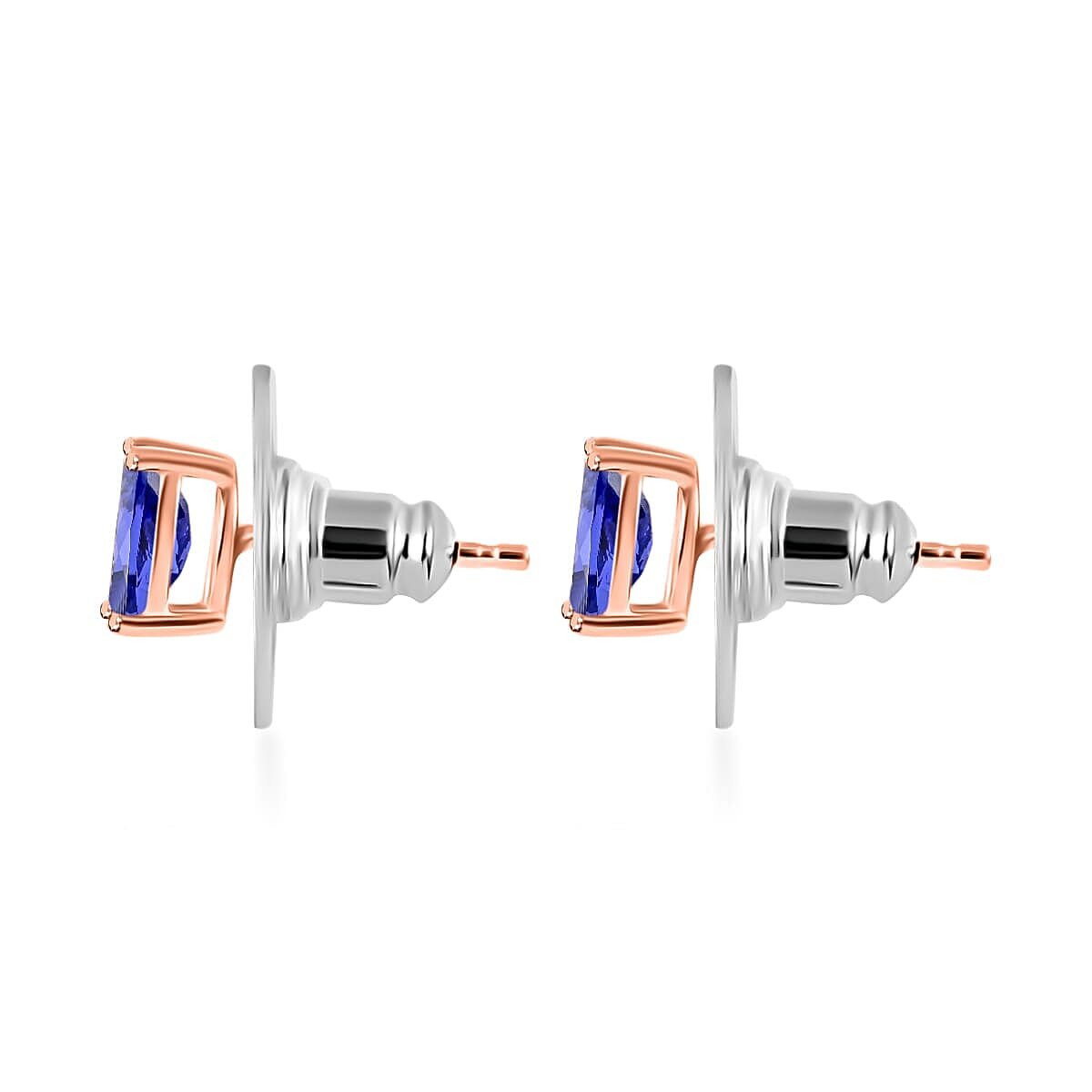 Rhapsody 18K Rose Gold AAAA Tanzanite Solitaire Stud Earrings 1.10 ctw image number 2