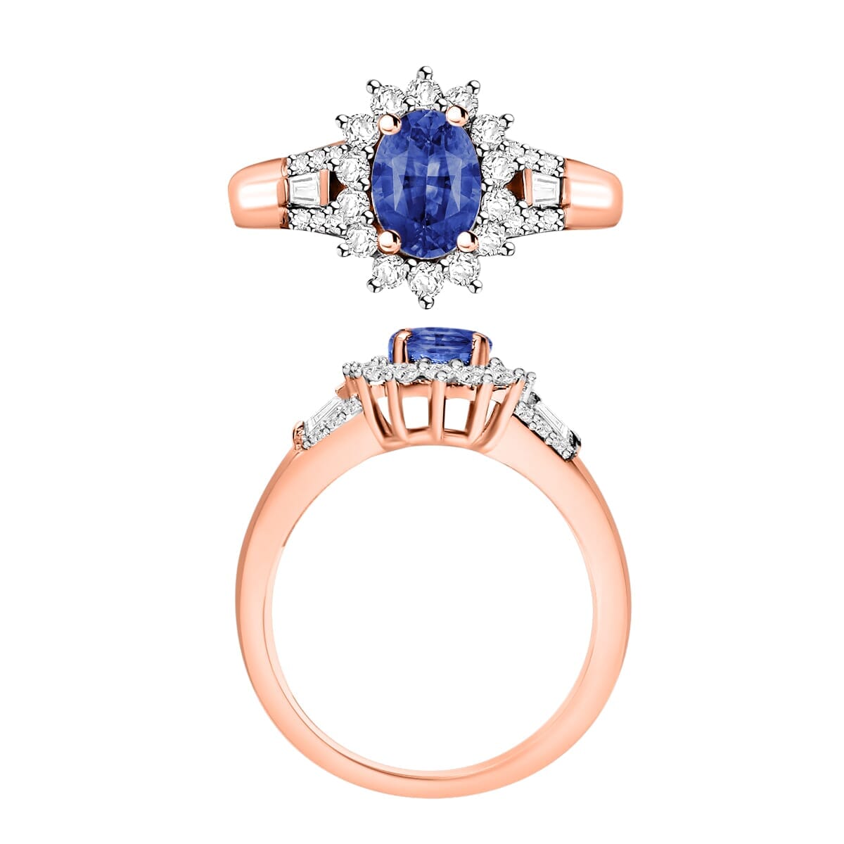 Rhapsody AAAA Blue Ceylon Sapphire and E-F VS2 Diamond 1.40 ctw Ring in 18K Rose Gold (Size 5.5) 4.60 Grams image number 3